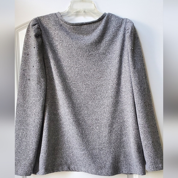 Lily Morgan Hesther Gray Sweater with Pearl Studded Sleeves Size XL - Picture 2 of 11